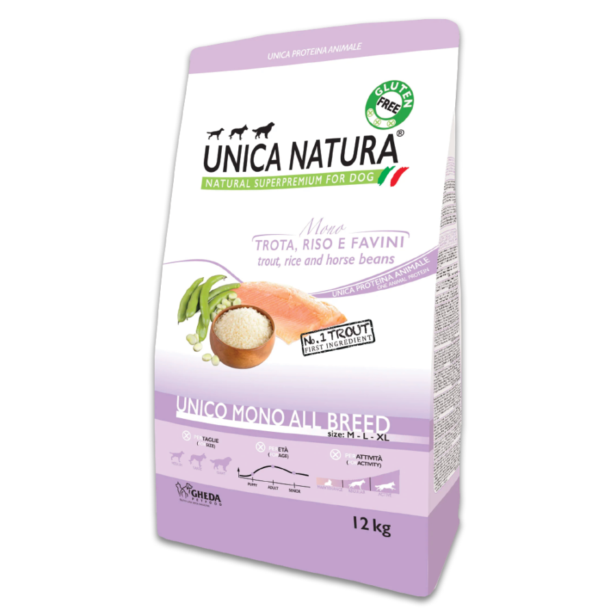 Unica Natura UNICO MONO ALL BREED monoproteínové krmivo pre psy so pstruhom 12 kg